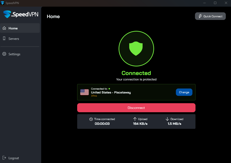 SpeedVPN Windows Application Interface